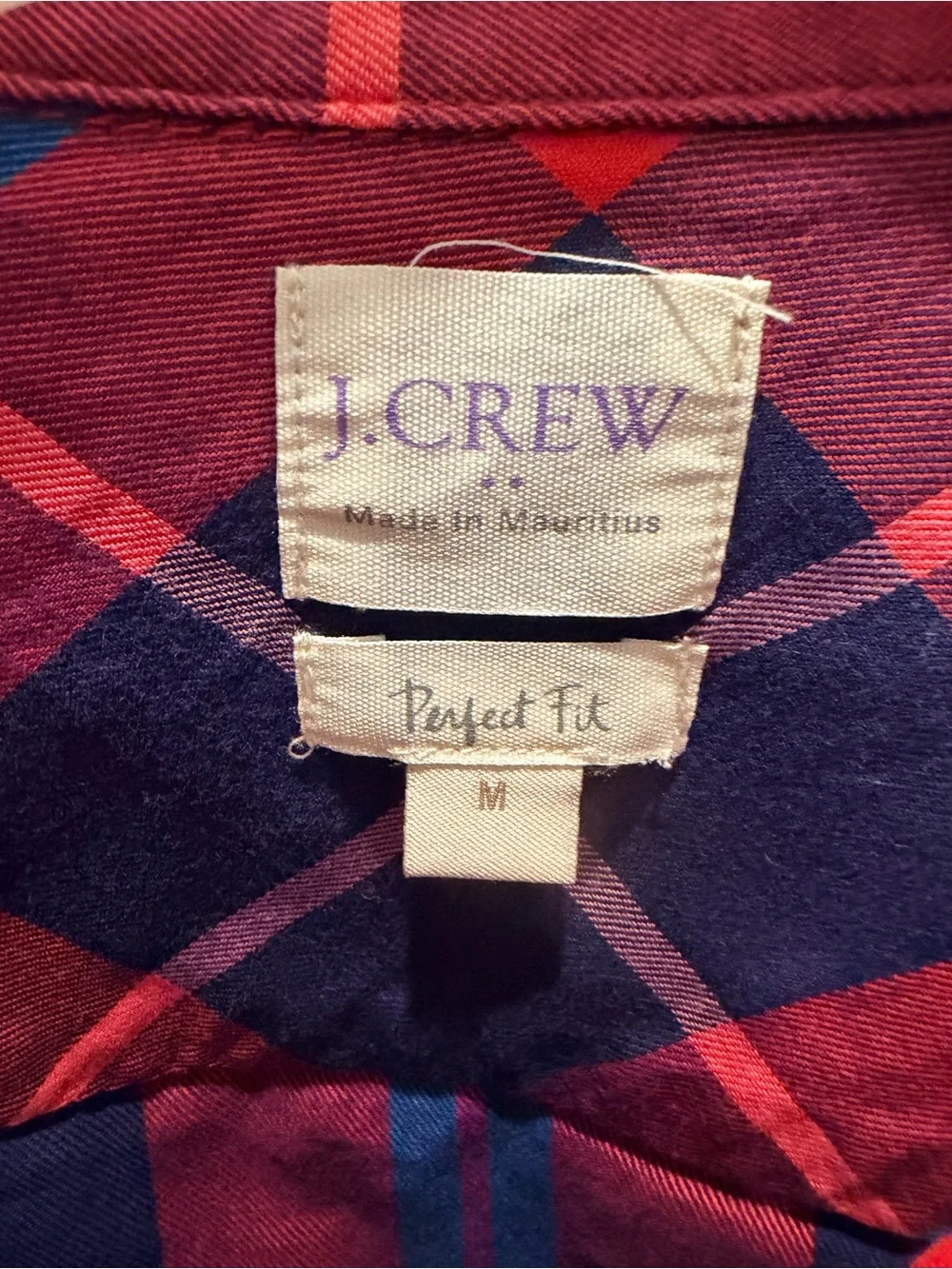 J.Crew Perfect Fit Plaid Button Down Shirt Women’s Medium Red Navy Cotton